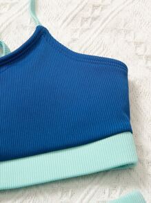 Tween Girl Contrast Binding Bikini Set Summer Beach - Multicolor - View 5