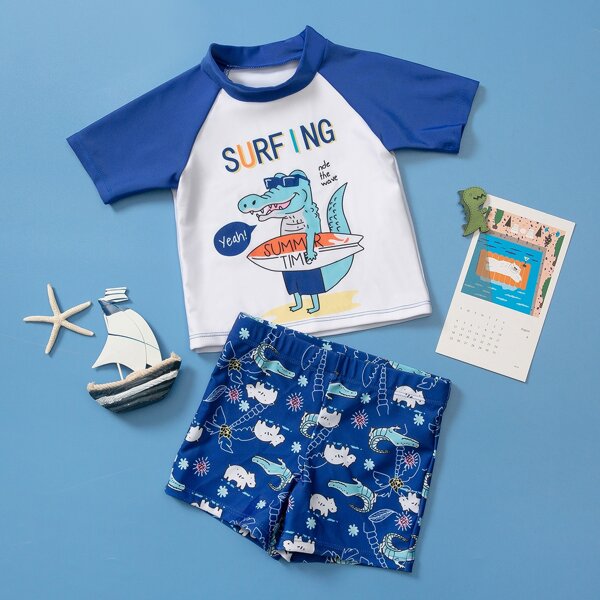 

Toddler Boys Cartoon Graphic Random Print Swimwear, Multicolor