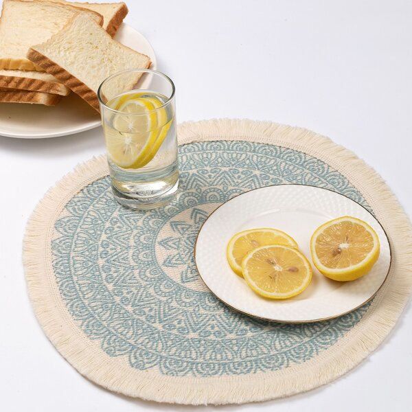 

Mandala Print Round Placemat, Green