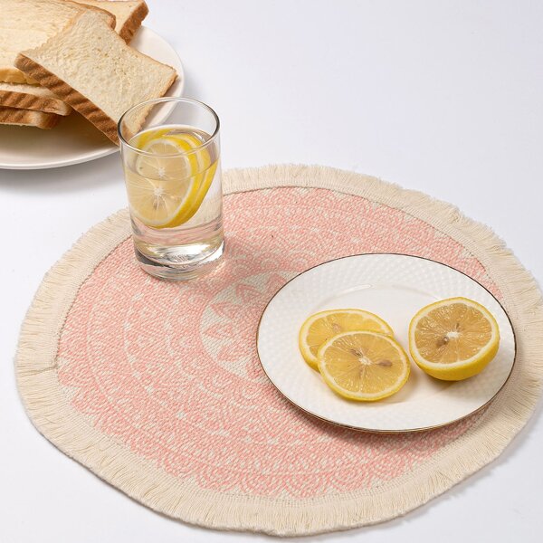 

Mandala Print Round Placemat, Pink