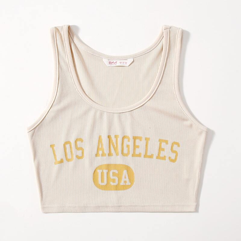 

Letter Graphic Crop Tank Top, Beige
