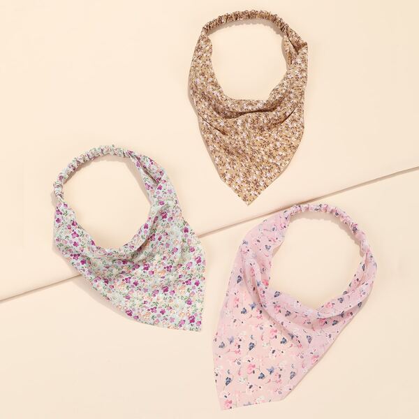 

3pcs Floral Print Hair Band, Multicolor