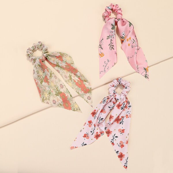 

3pcs Floral Print Hair Tie, Multicolor