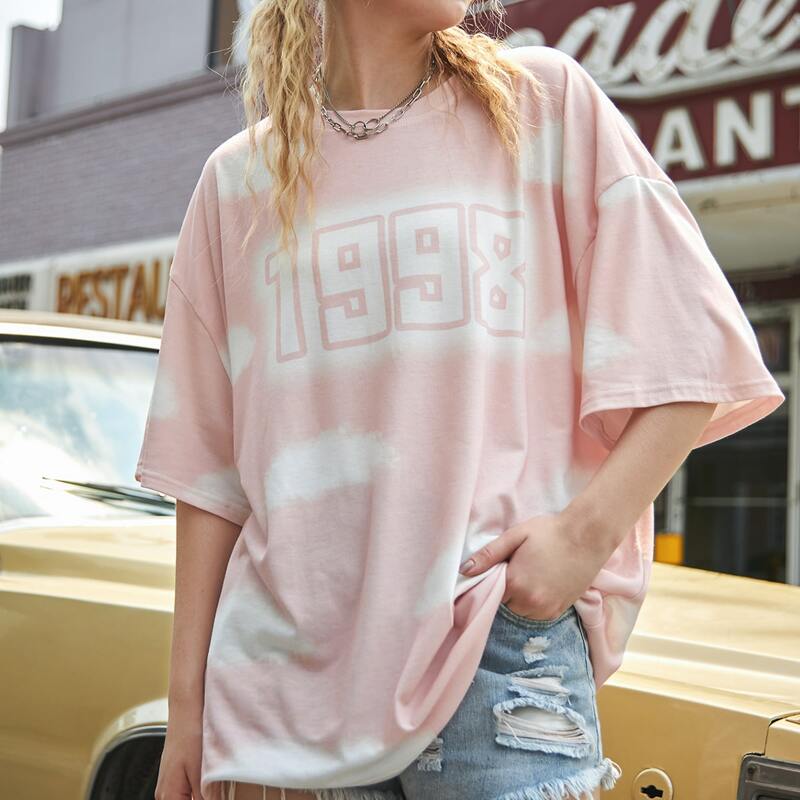 

Cloud Print Oversized Tee, Pink