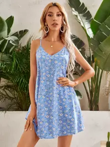 Soleia Đầm Lộ Lưng Họa tiết hoa Boho - Màu xanh lam - Xem 1