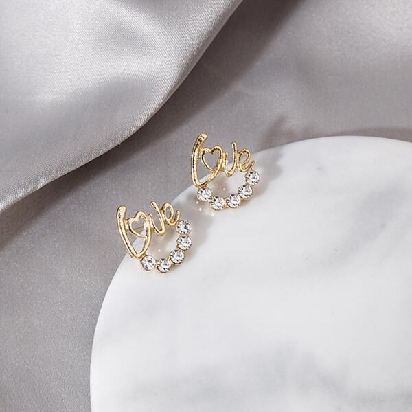 

Rhinestone Decor Stud Earrings, Gold