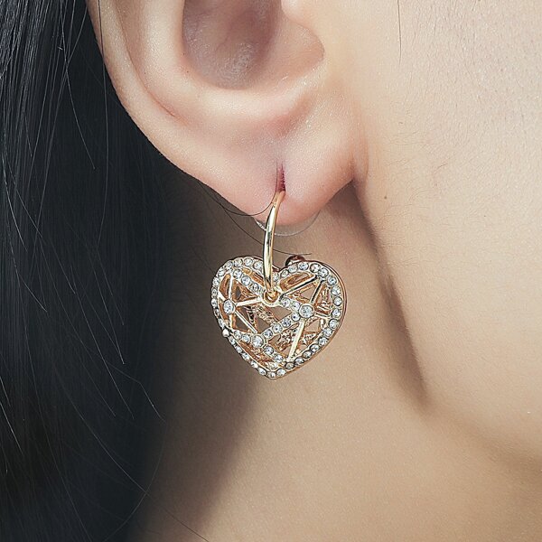 

Rhinestone Heart Drop Earrings, Gold
