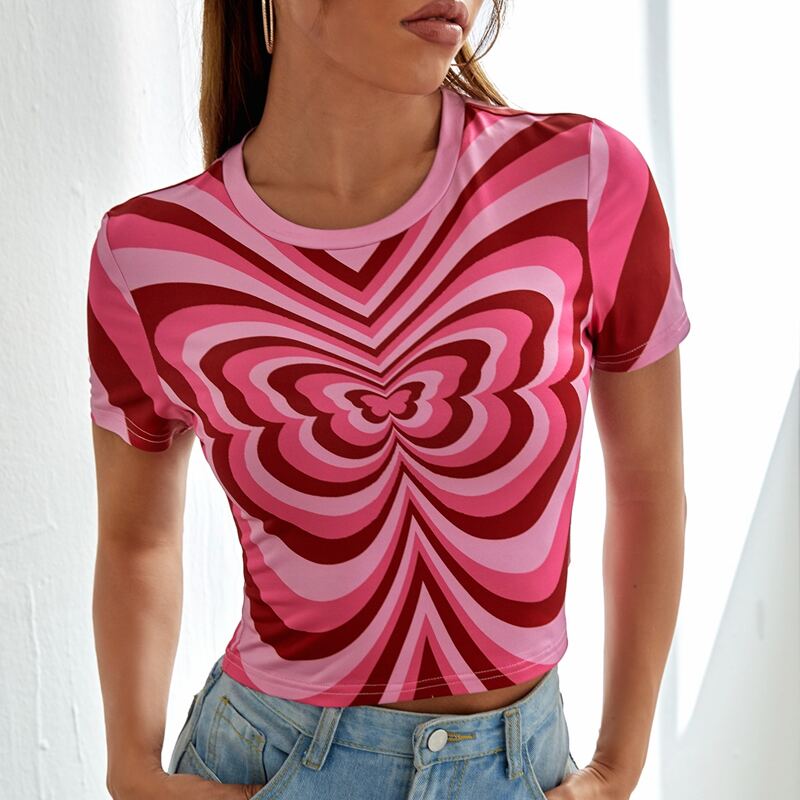 

Butterfly And Chevron Print Tee, Pink