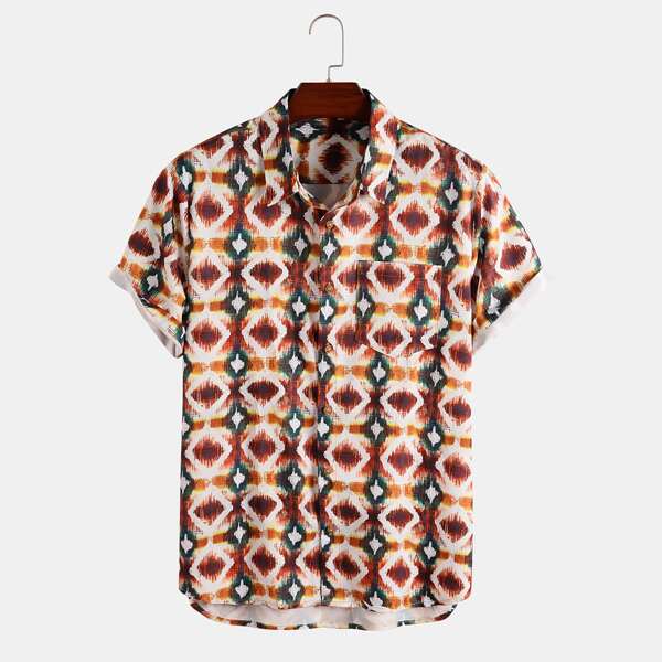 

Men Argyle Print Button Up Shirt, Multicolor