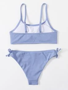 Tween Girl Tie Side Bikini Set Summer Beach - Blue - View 2