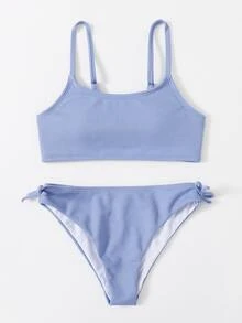 Tween Girl Tie Side Bikini Set Summer Beach - Blue - View 3