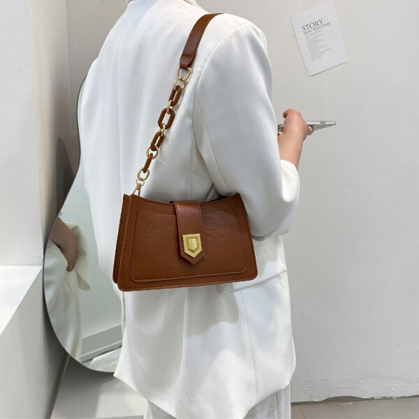 

Cartoon Embossed Chain Shoulder Bag, Brown