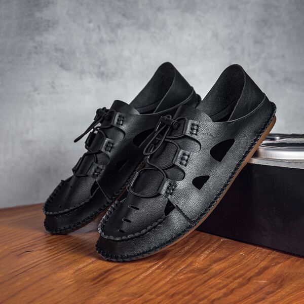 

Men Cut Out Drawstring Loafers, Black