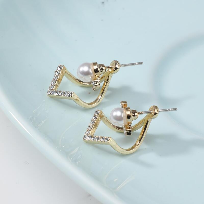 

1pair Rhinestone & Faux Pearl Earring, Gold