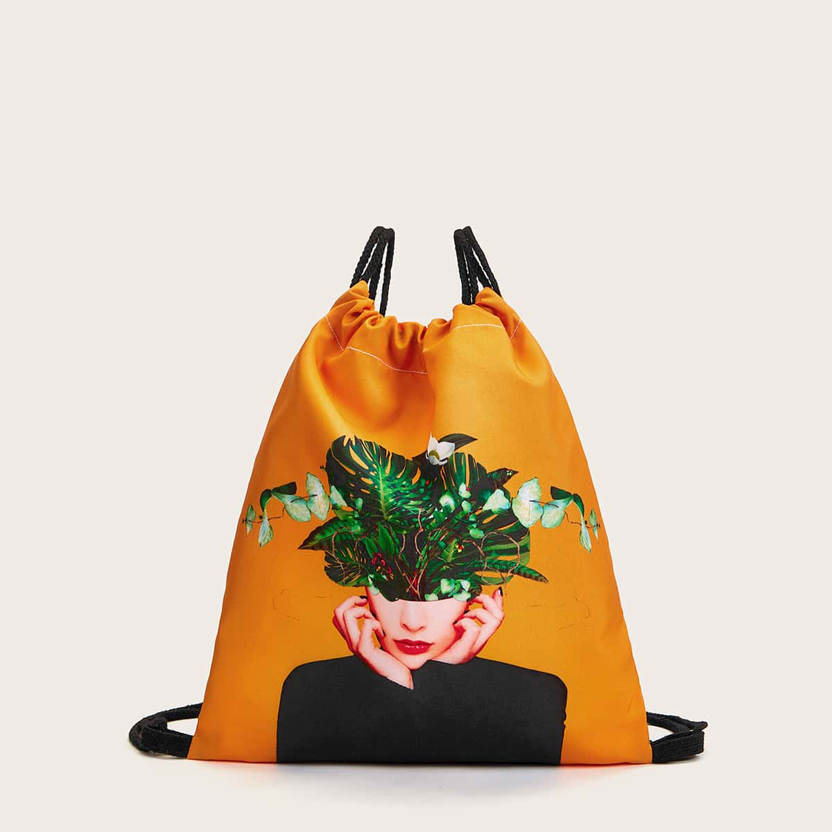 

Figure & Plants Drawstring Backpack, Orange