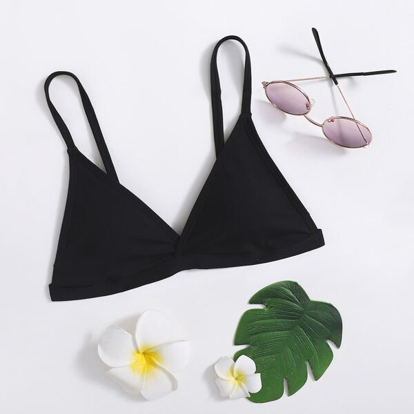 

Girls V Neck Bikini Top, Black