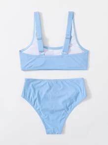 Conjunto de bikini acanalado para niña preadolescente, playa de verano - Celeste - Ver 2
