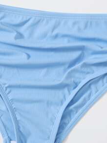 Conjunto de bikini acanalado para niña preadolescente, playa de verano - Celeste - Ver 4