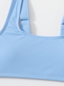 Conjunto de bikini acanalado para niña preadolescente, playa de verano - Celeste - Ver 5