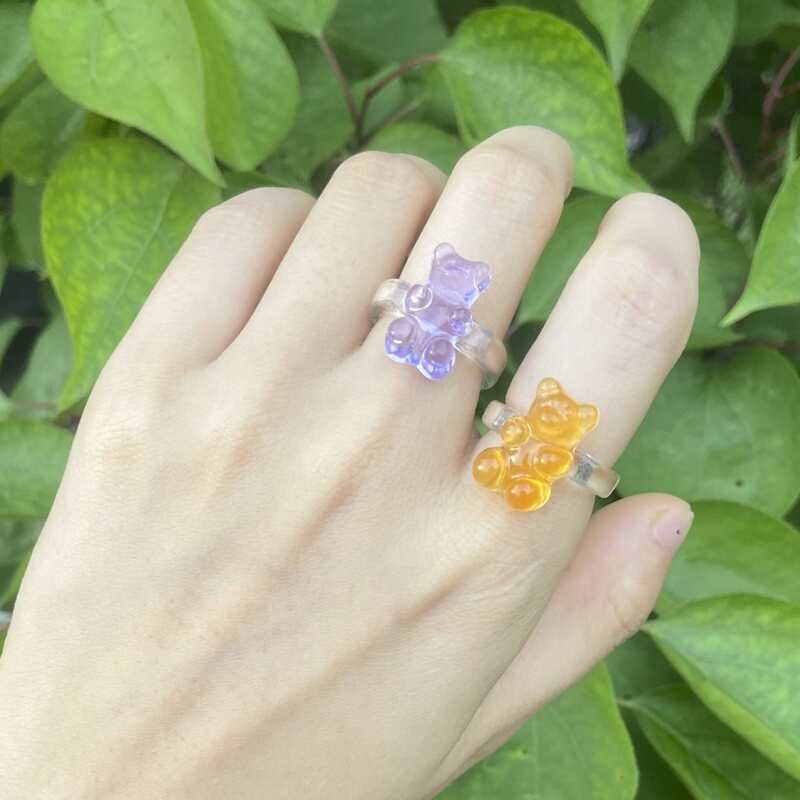 

2pcs Bear Resin Ring, Multicolor