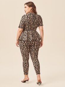 SHEIN Clasi Plus Mock Neck Leopard Belted Top & Leggings Set - Multicolor - View 2