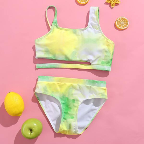 

Girls Water Color Cut-out Bikini Swimsuit, Multicolor