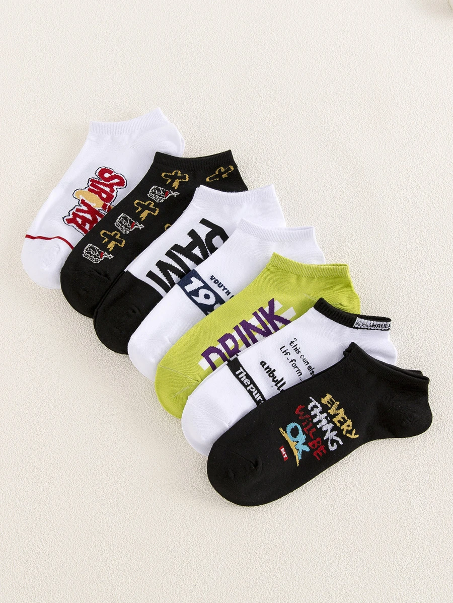 7pairs Men Letter Graphic Vớ mắt cá chân - Nhiều màu - Xem 1