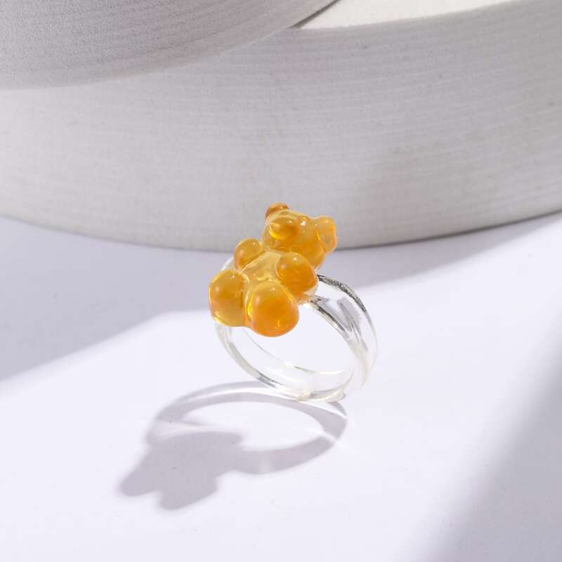 

1pc Bear Resin Ring, Orange