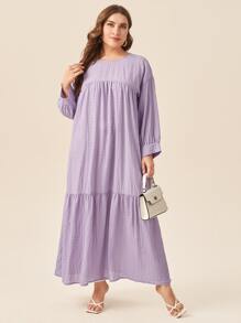 SHEIN Plus Drop Shoulder Lantern Sleeve Smock Dress - Lilac Purple - View 3