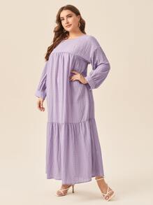 SHEIN Plus Drop Shoulder Lantern Sleeve Smock Dress - Lilac Purple - View 4