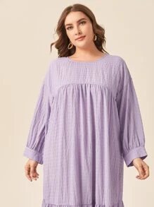 SHEIN Plus Drop Shoulder Lantern Sleeve Smock Dress - Lilac Purple - View 5