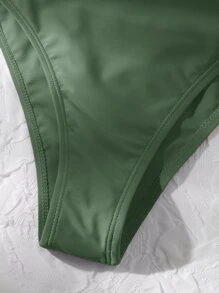 V Wired One-Piece Swimsuit, For Summer Beach Vacation - Dark Green - View 3