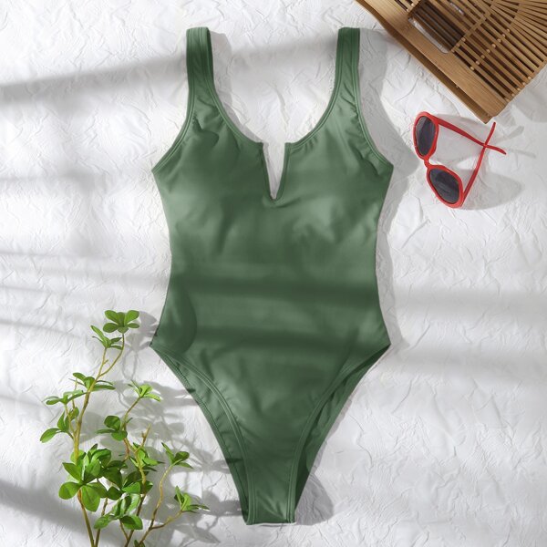

V Wired One Piece Swimsuit, Dark green