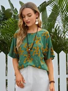 EMERY ROSE Top con estampado floral de manga murciélago - Multicolor - Ver 2