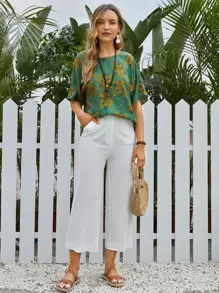 EMERY ROSE Top con estampado floral de manga murciélago - Multicolor - Ver 1