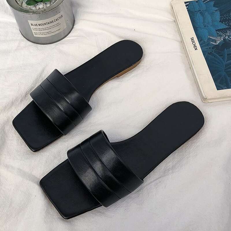 

Wide Band Slide Sandals, Black