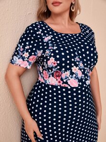 SHEIN Clasi Plus Polka Dot & Floral Print Dress - Multicolor - View 6