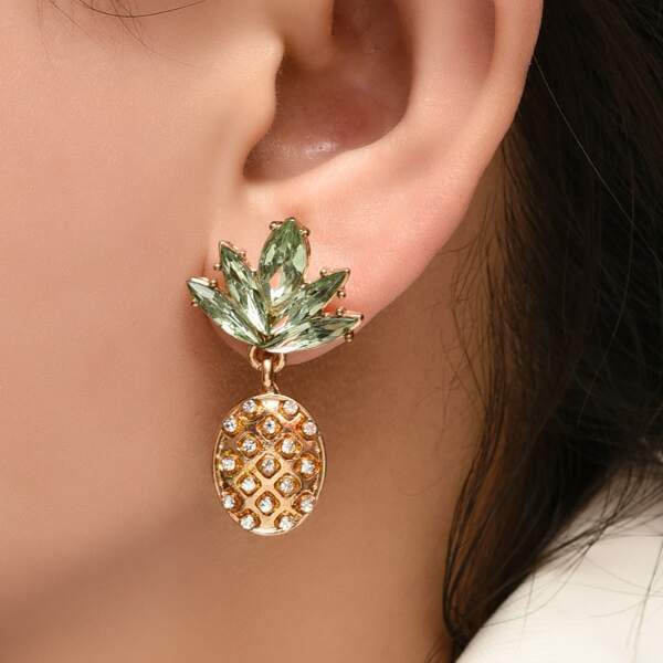 

Rhinestone Decor Pineapple Design Earrings, Green