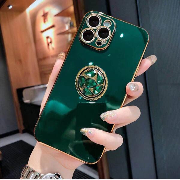 

Phone Case With Rhinestone Phone Ring Holder, Dark green