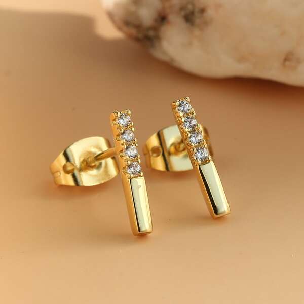 

Zircon Decor Stud Earrings, Gold