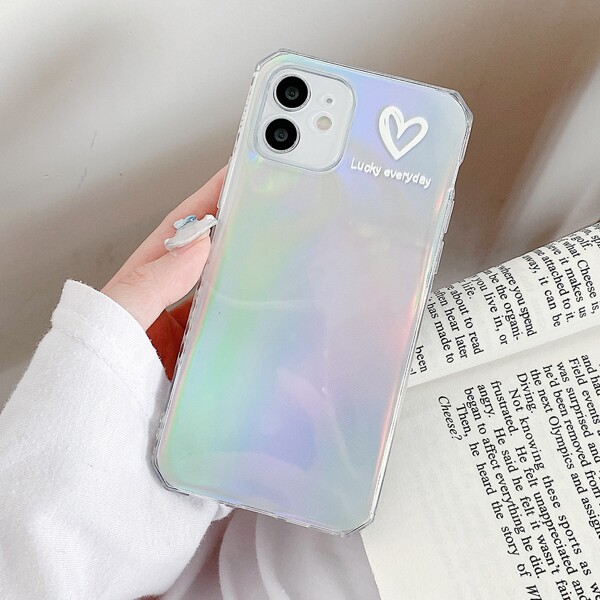 

Heart Pattern Laser Phone Case, White