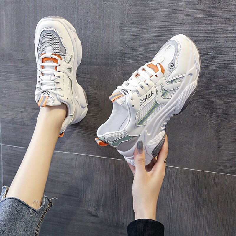 

Lace-up Mesh Chunky Sneakers, White