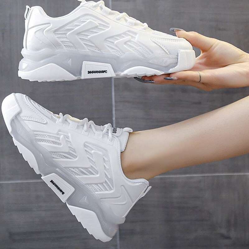 

Lace-up Mesh Chunky Sneakers, White