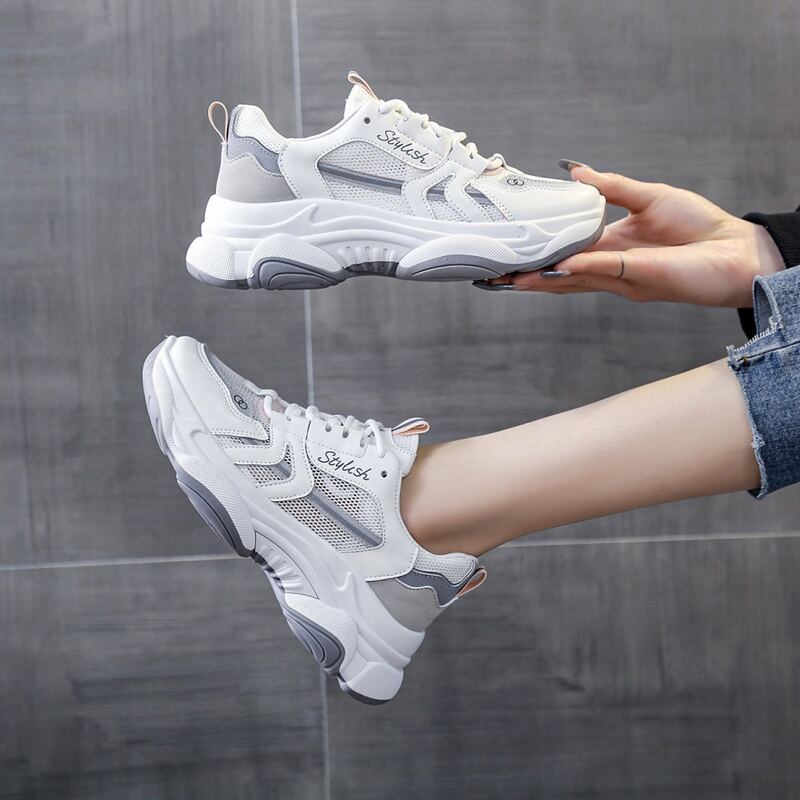 

Lace-up Mesh Chunky Sneakers, White