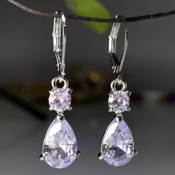 

Zircon Water Drop Earrings, Silver