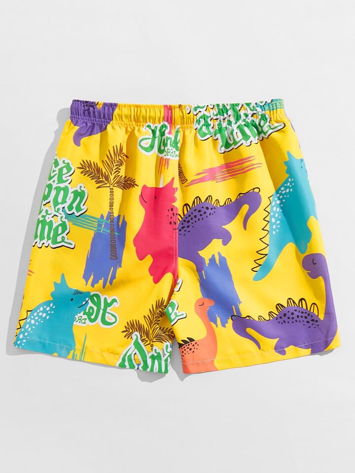 Guys Cartoon Dinosaur Swim Trunks
