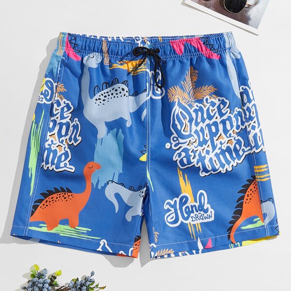

Men Cartoon Dinosaur Swim Trunks, Blue
