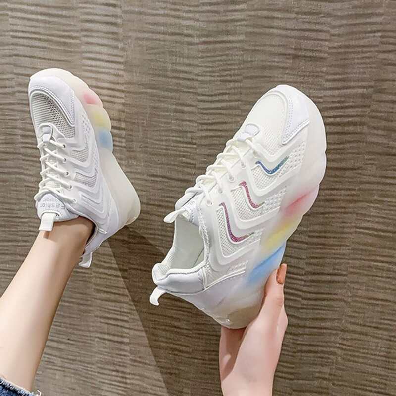 

Ombre Lace-up Mesh Chunky Sneakers, White
