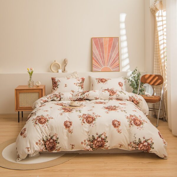

Flower Print Duvet Cover Set Without Filler, Multicolor
