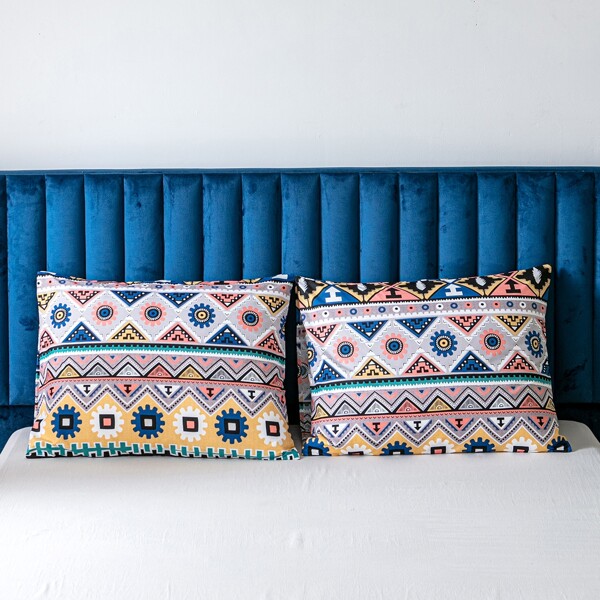 

1 пара наволочка с геометрическим узором без наполнителя, Многоцветный